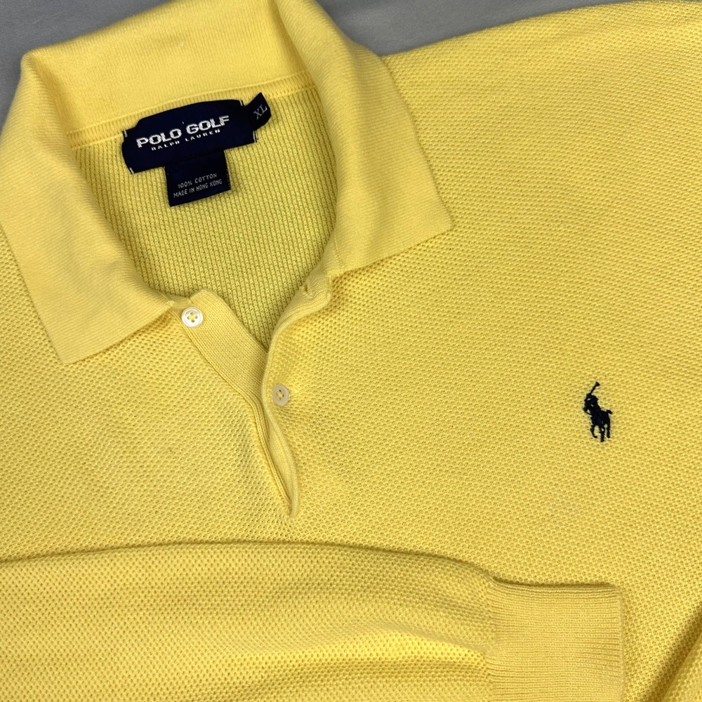 Vintage 90s Polo‎ Golf Ralph Lauren Knit Long Sleeve Shirt XL Yellow Hong Kong